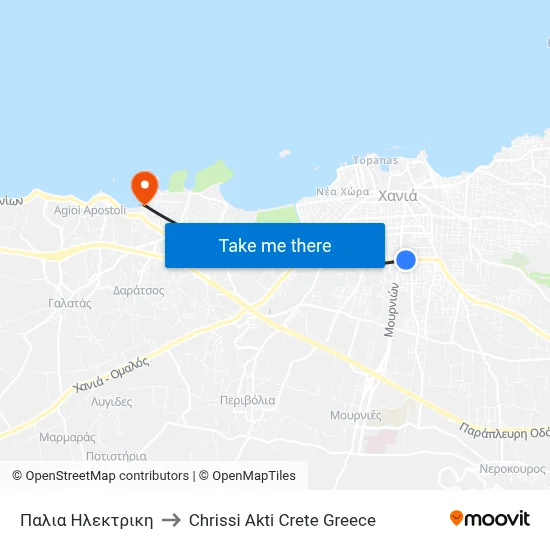 Old Electric to Chrissi Akti Crete Greece map