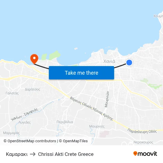 Kamaraki to Chrissi Akti Crete Greece map