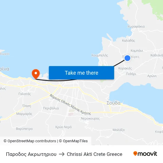 Akrotiriou Side Street to Chrissi Akti Crete Greece map