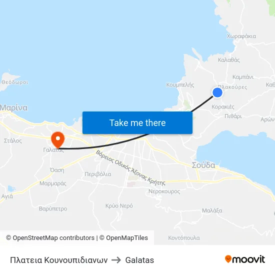 Kounoupidiana Square to Galatas map