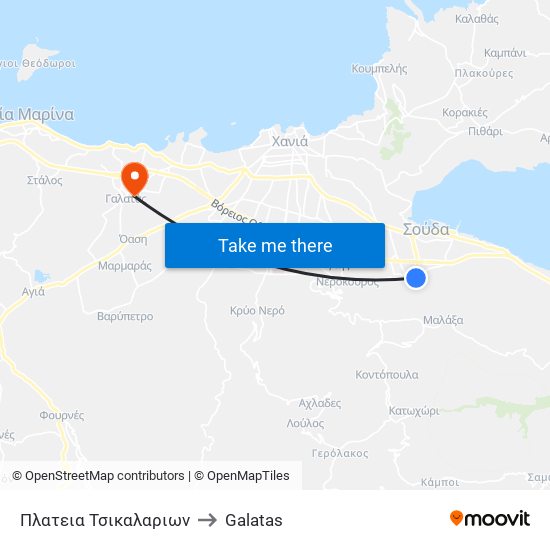 Πλατεια Τσικαλαριων to Galatas map