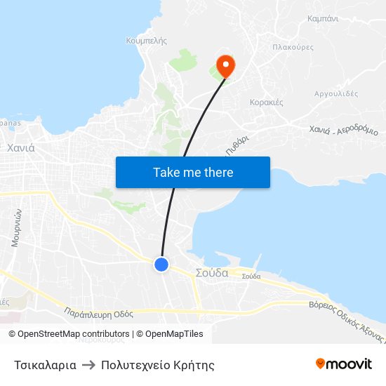 Τσικαλαρια to Πολυτεχνείο Κρήτης map