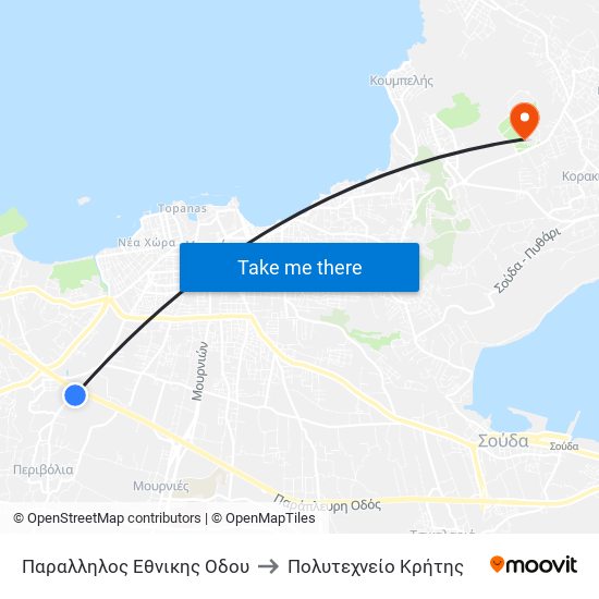 Παραλληλος Εθνικης Οδου to Πολυτεχνείο Κρήτης map