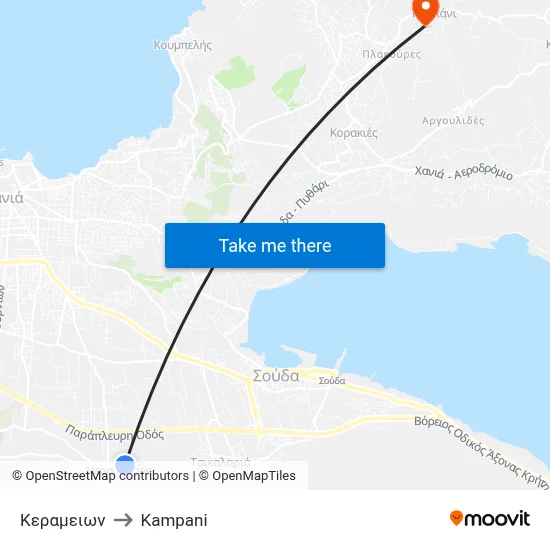 Kerameion to Kampani map