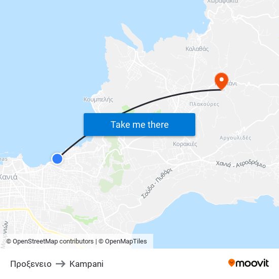 Προξενειο to Kampani map