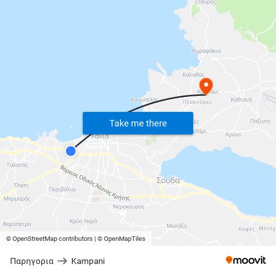 Παρηγορια to Kampani map