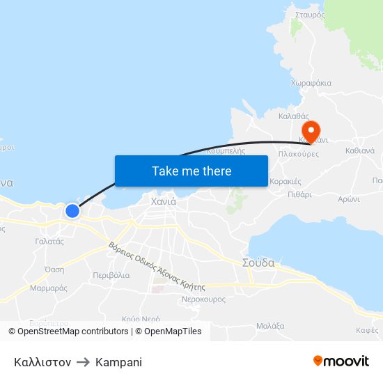 Καλλιστον to Kampani map