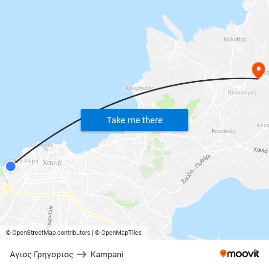 Αγιος Γρηγοριος to Kampani map