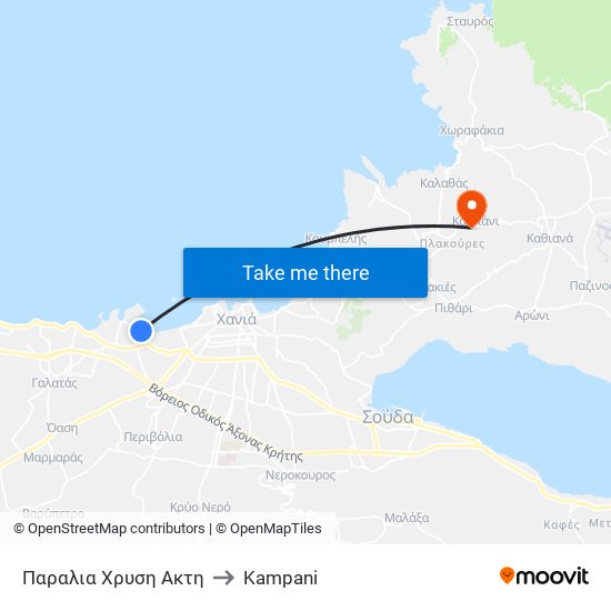 Παραλια Χρυση Ακτη to Kampani map