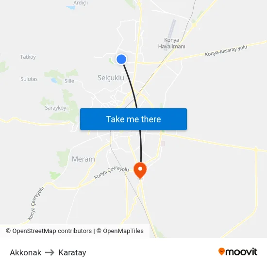 Akkonak to Karatay map