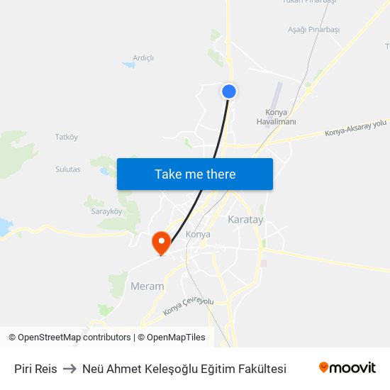 Piri Reis to Neü Ahmet Keleşoğlu Eğitim Fakültesi map