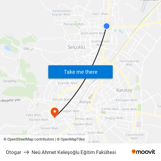 Otogar to Neü Ahmet Keleşoğlu Eğitim Fakültesi map