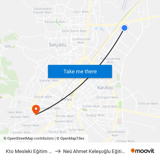 Kto Mesleki Eğitim Merkezi to Neü Ahmet Keleşoğlu Eğitim Fakültesi map