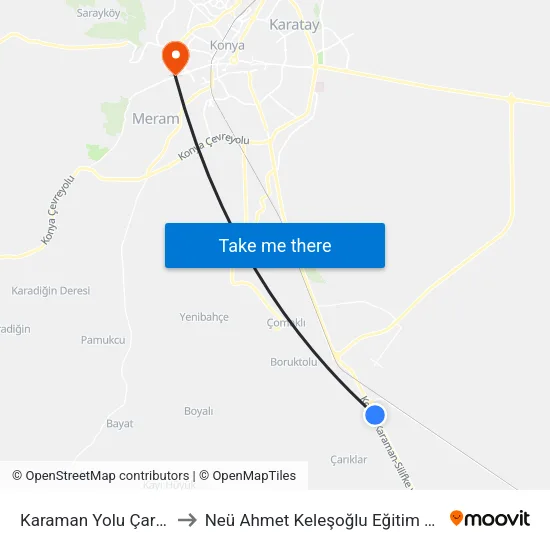 Karaman Yolu Çarıklar 2 to Neü Ahmet Keleşoğlu Eğitim Fakültesi map