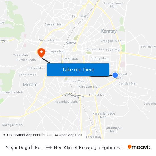 Yaşar Doğu İLkokulu to Neü Ahmet Keleşoğlu Eğitim Fakültesi map