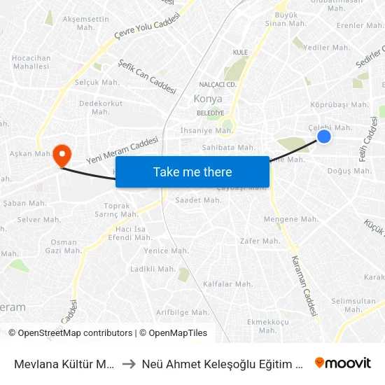 Mevlana Kültür Merkezi to Neü Ahmet Keleşoğlu Eğitim Fakültesi map