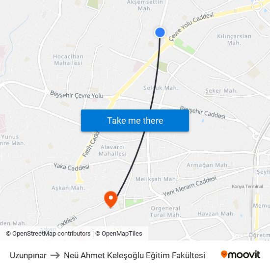 Uzunpınar to Neü Ahmet Keleşoğlu Eğitim Fakültesi map