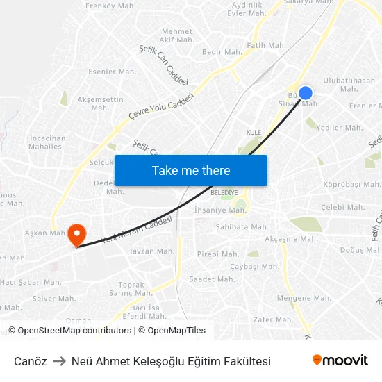 Canöz to Neü Ahmet Keleşoğlu Eğitim Fakültesi map