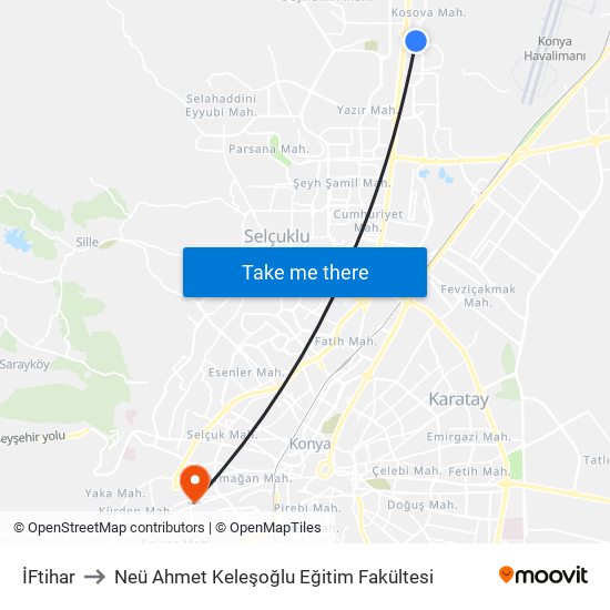 İFtihar to Neü Ahmet Keleşoğlu Eğitim Fakültesi map