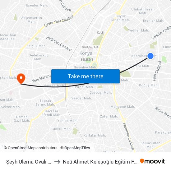 Şeyh Ulema Ovalı Camii to Neü Ahmet Keleşoğlu Eğitim Fakültesi map