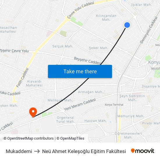 Mukaddemi to Neü Ahmet Keleşoğlu Eğitim Fakültesi map