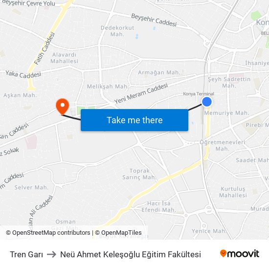 Tren Garı to Neü Ahmet Keleşoğlu Eğitim Fakültesi map