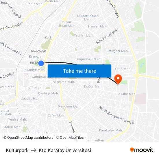 Kültürpark to Kto Karatay Üniversitesi map