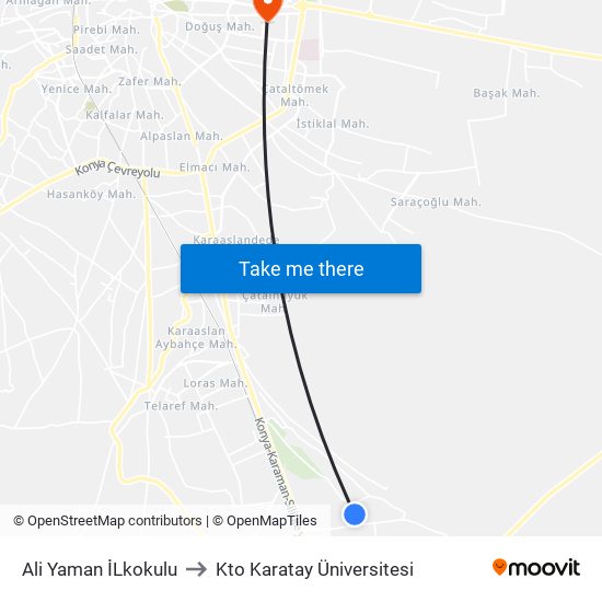 Ali Yaman İLkokulu to Kto Karatay Üniversitesi map