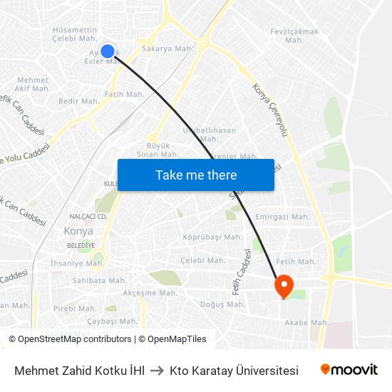 Mehmet Zahid Kotku İHl to Kto Karatay Üniversitesi map