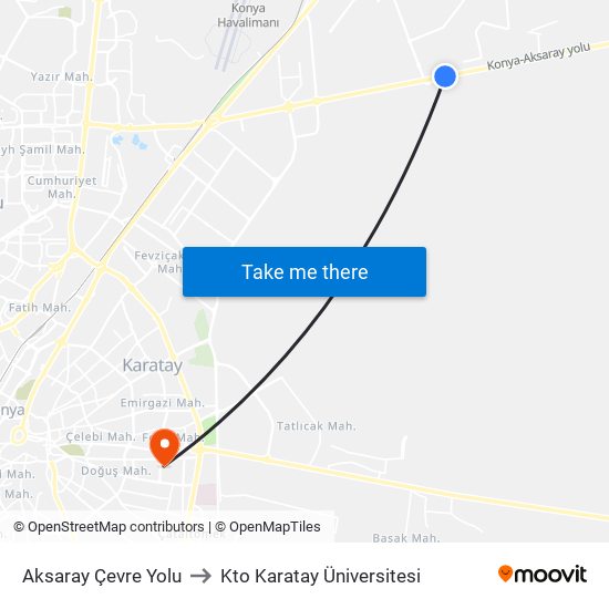 Aksaray Çevre Yolu to Kto Karatay Üniversitesi map