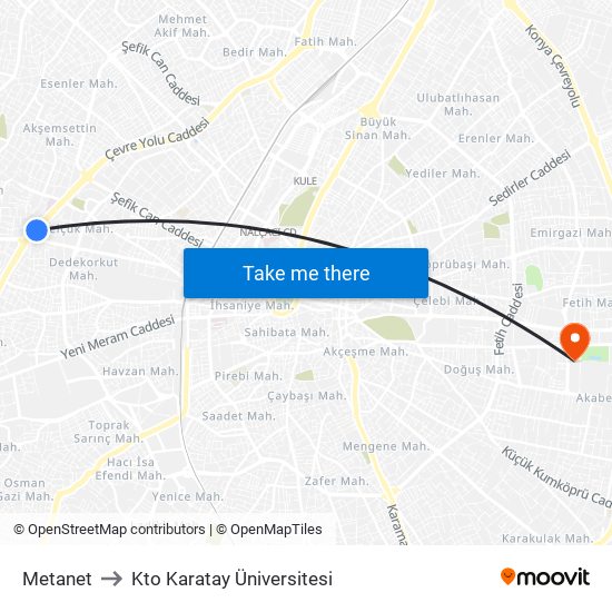Metanet to Kto Karatay Üniversitesi map