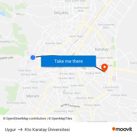 Uygur to Kto Karatay Üniversitesi map