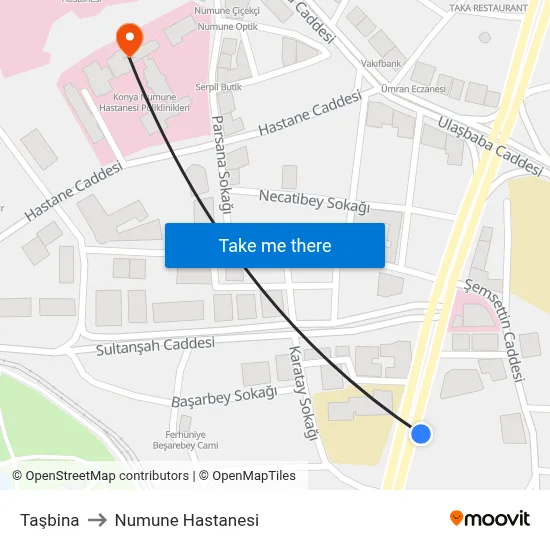 Taşbina to Numune Hastanesi map