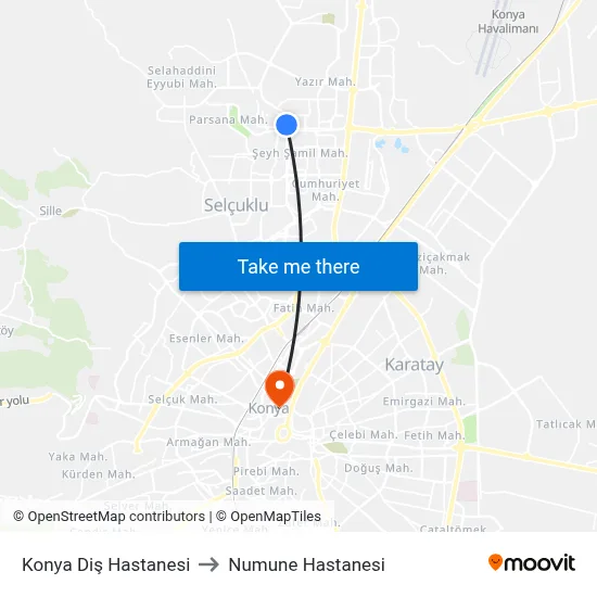 Konya Diş Hastanesi to Numune Hastanesi map