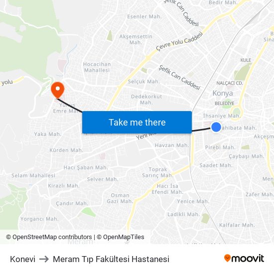 Konevi to Meram Tıp Fakültesi Hastanesi map