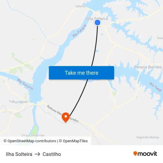 Ilha Solteira to Castilho map