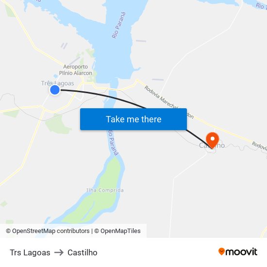 Trs Lagoas to Castilho map
