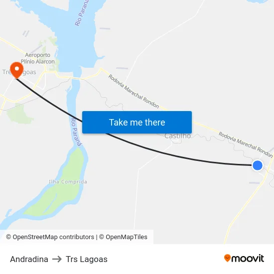 Andradina to Trs Lagoas map