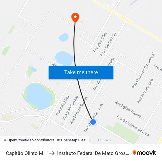Capitão Olinto Mancini to Instituto Federal De Mato Grosso Do Sul map