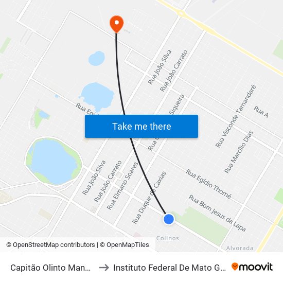 Capitão Olinto Mancini - Ufms to Instituto Federal De Mato Grosso Do Sul map