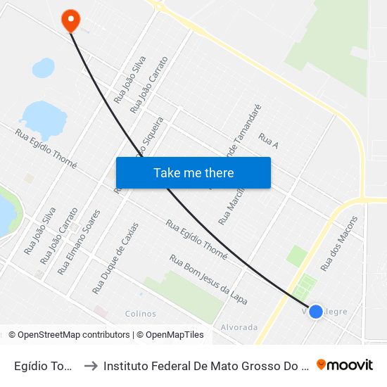Egídio Tomé to Instituto Federal De Mato Grosso Do Sul map