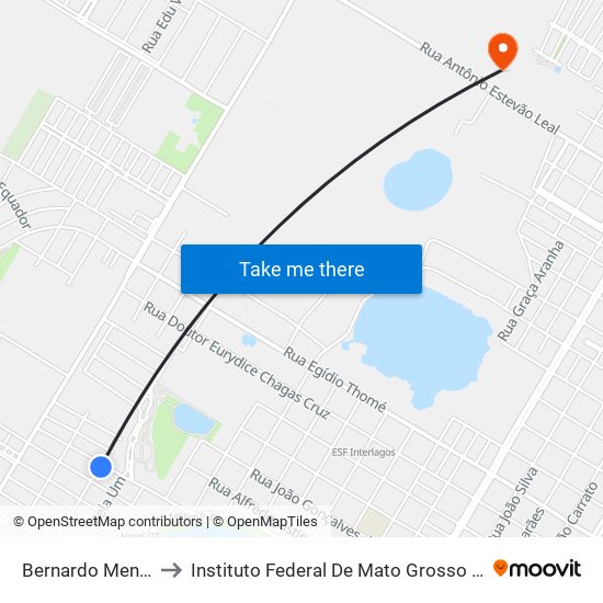 Bernardo Mendes to Instituto Federal De Mato Grosso Do Sul map