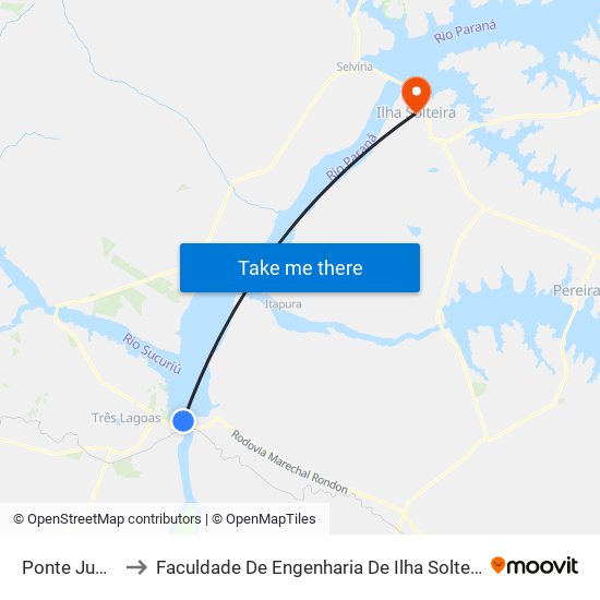 Ponte Jupiá to Faculdade De Engenharia De Ilha Solteira map