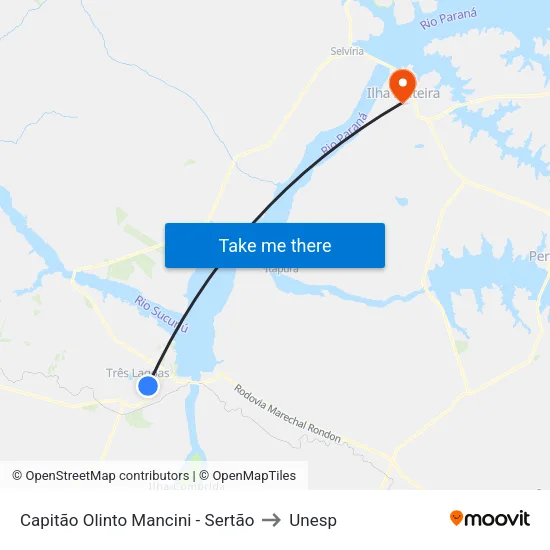 Capitão Olinto Mancini - Sertão to Unesp map