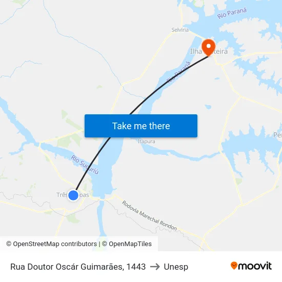 Rua Doutor Oscár Guimarães, 1443 to Unesp map