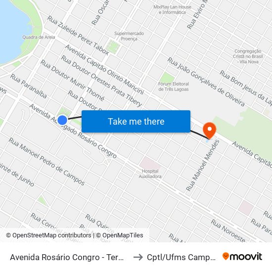 Avenida Rosário Congro - Terminal to Cptl/Ufms Campus I map
