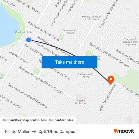 Filinto Müller to Cptl/Ufms Campus I map