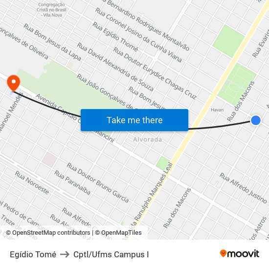 Egídio Tomé to Cptl/Ufms Campus I map