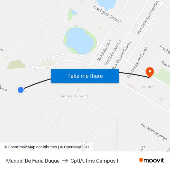 Manoel De Faria Duque to Cptl/Ufms Campus I map