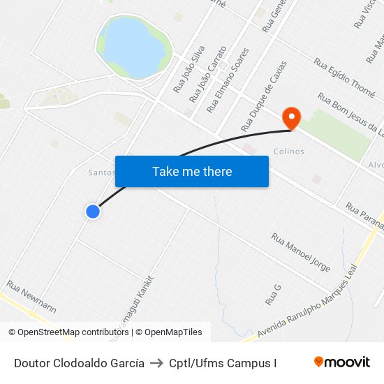 Doutor Clodoaldo García to Cptl/Ufms Campus I map